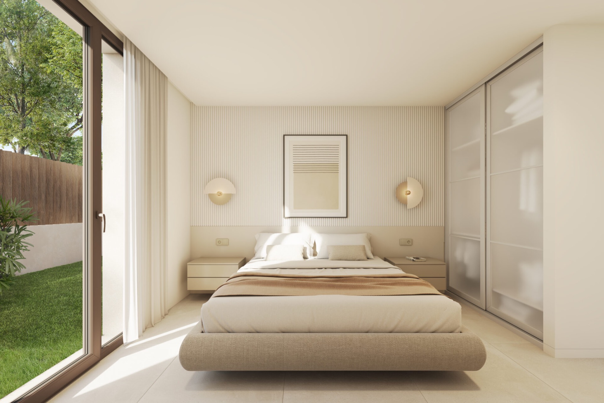 Ground-floor bedroom opening onto a private garden